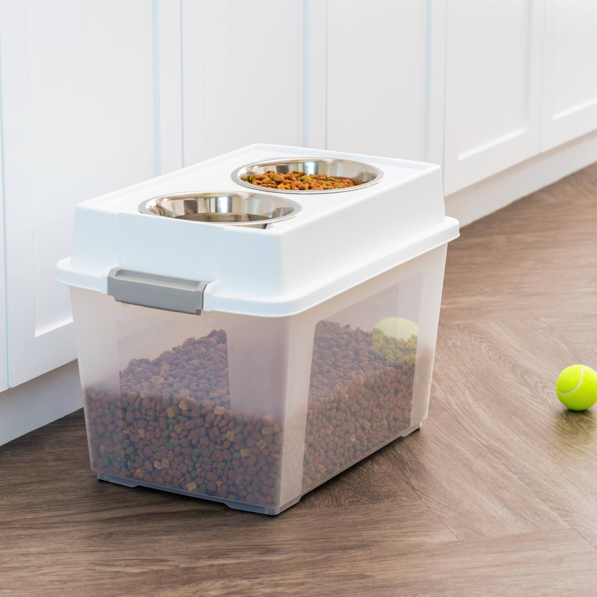 IRIS 45qt. Clear/White/Gray Airtight Elevated Feeder Storage Container
